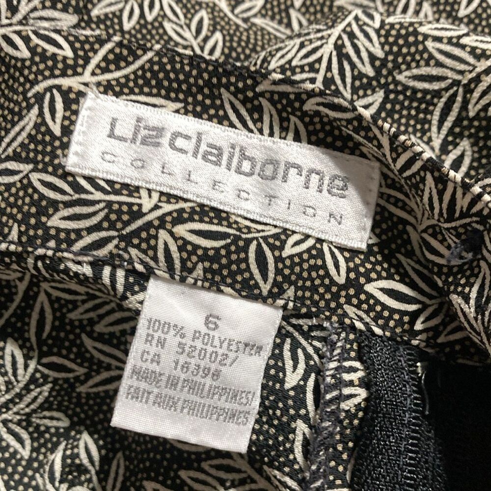 LIZ CLAIBORNE black tan white floral a-line midi skirt 6 - Picture 7 of 7